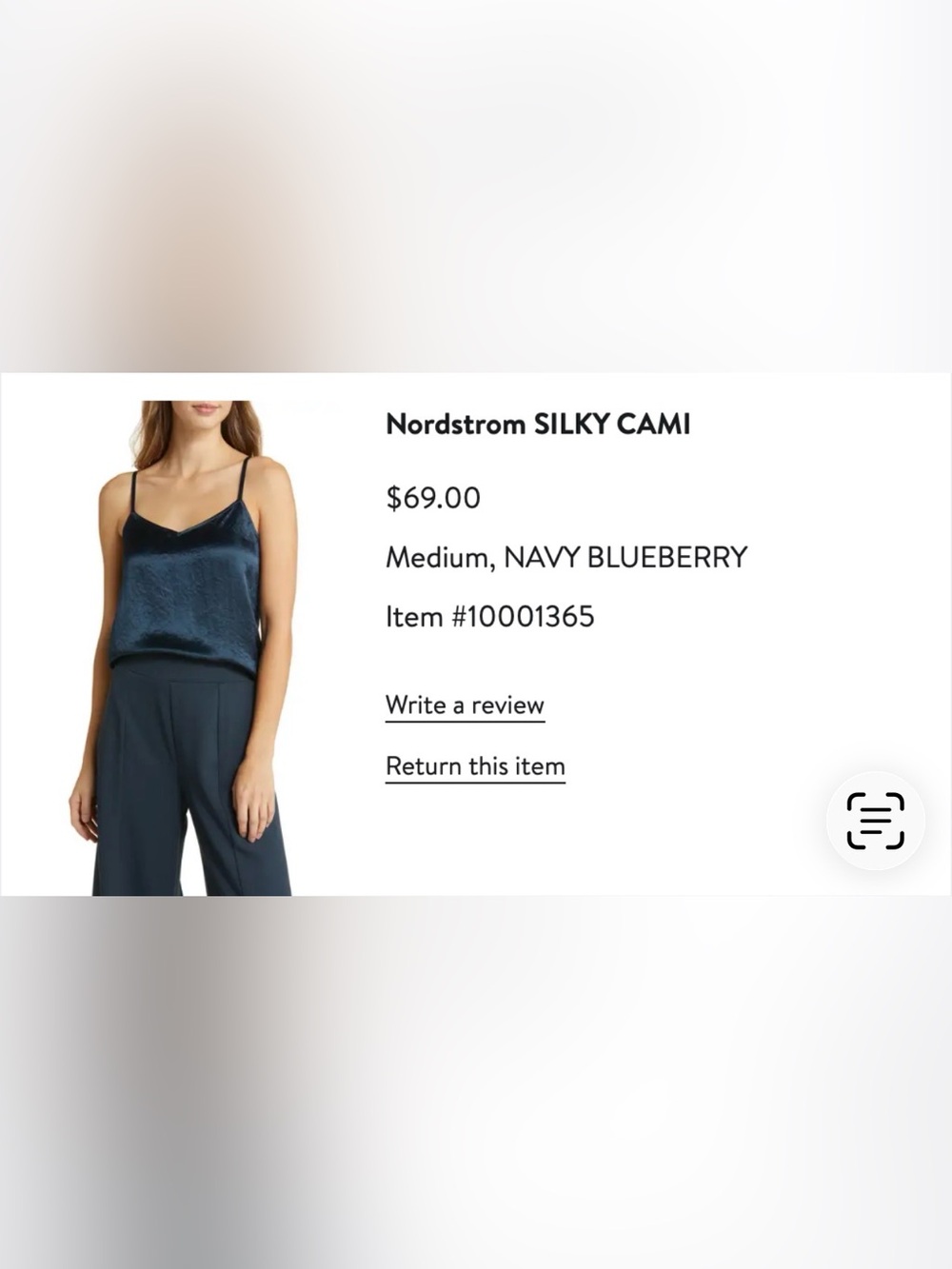 Nordstrom Silky Camisole Tank - Navy